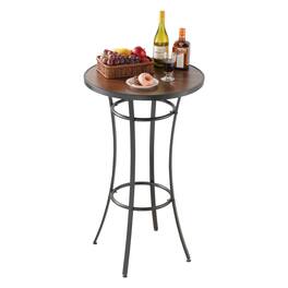 VEVOR - Outdoor Round Bar Table, 23.7 in Counter Bar Height Bistro Table, Patio Dining Tables with Easy-to-Clean Top&Metal Frame - Black, Brown