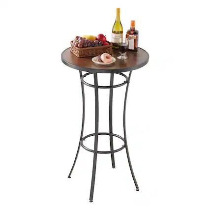 Front. VEVOR - Outdoor Round Bar Table, 23.7 in Counter Bar Height Bistro Table, Patio Dining Tables with Easy-to-Clean Top&Metal Frame - Black, Brown.