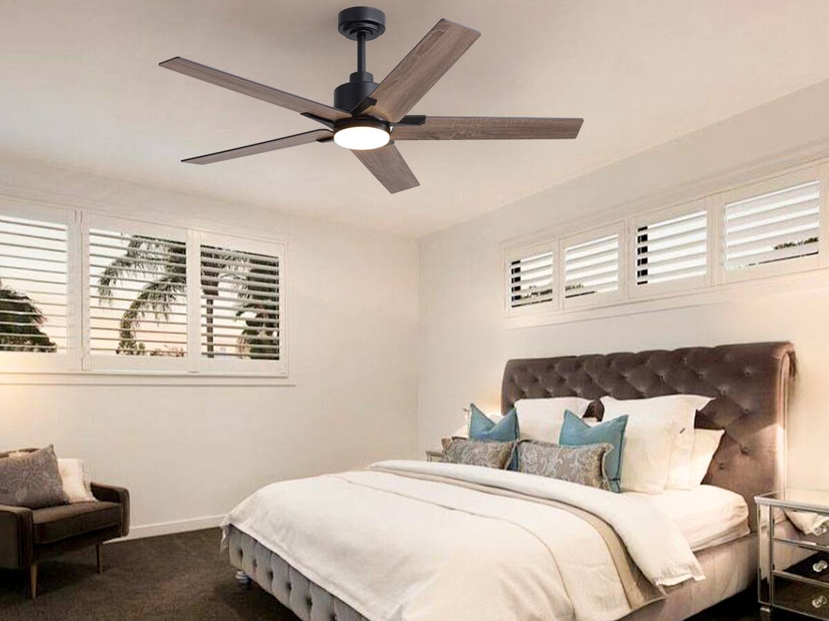 Angle. Siljoy - 52 Inch Matte Black Modern Ceiling Fan with LED Light(5 Blades Remote Included) - Black.