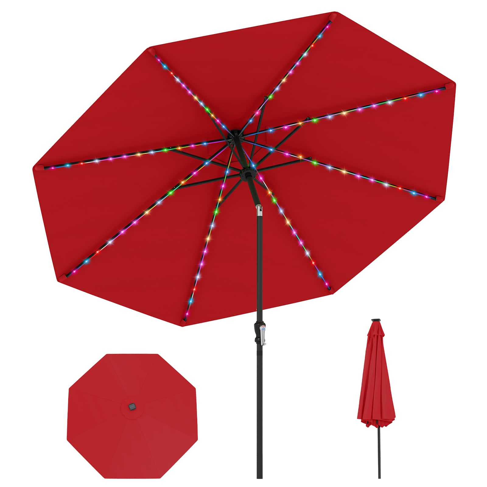 Gymax - 10 FT Solar Patio Umbrella w/96 Multi-colored LED Lights & 9 Modes Vented Top - Red price history on PriceWatchPro