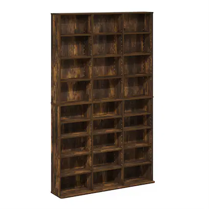 Front. Furinno - JAYA 24-Shelf Multimedia Media Storage Tower Rack with Adjustable Shelves - Amber Pine.