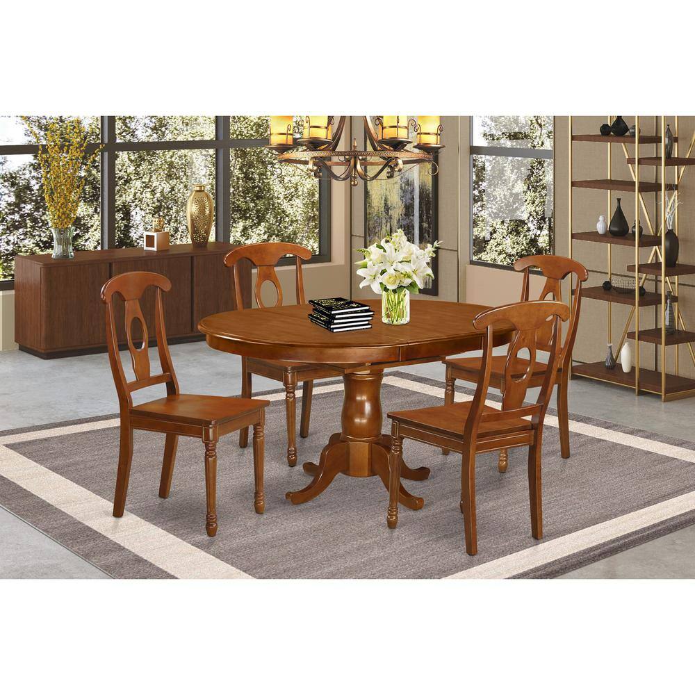 Back. East West Furniture - 5 Pc Dining room set-Oval Dining Table with Leaf and 4 Chairs - Saddle Brown.