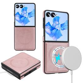 Dteck - Magnetic Leather Texture Phone Case for Samsung Galaxy Z Flip8, Shockproof Hybrid Cover with Raised Edge Camera Defense - Rosegold