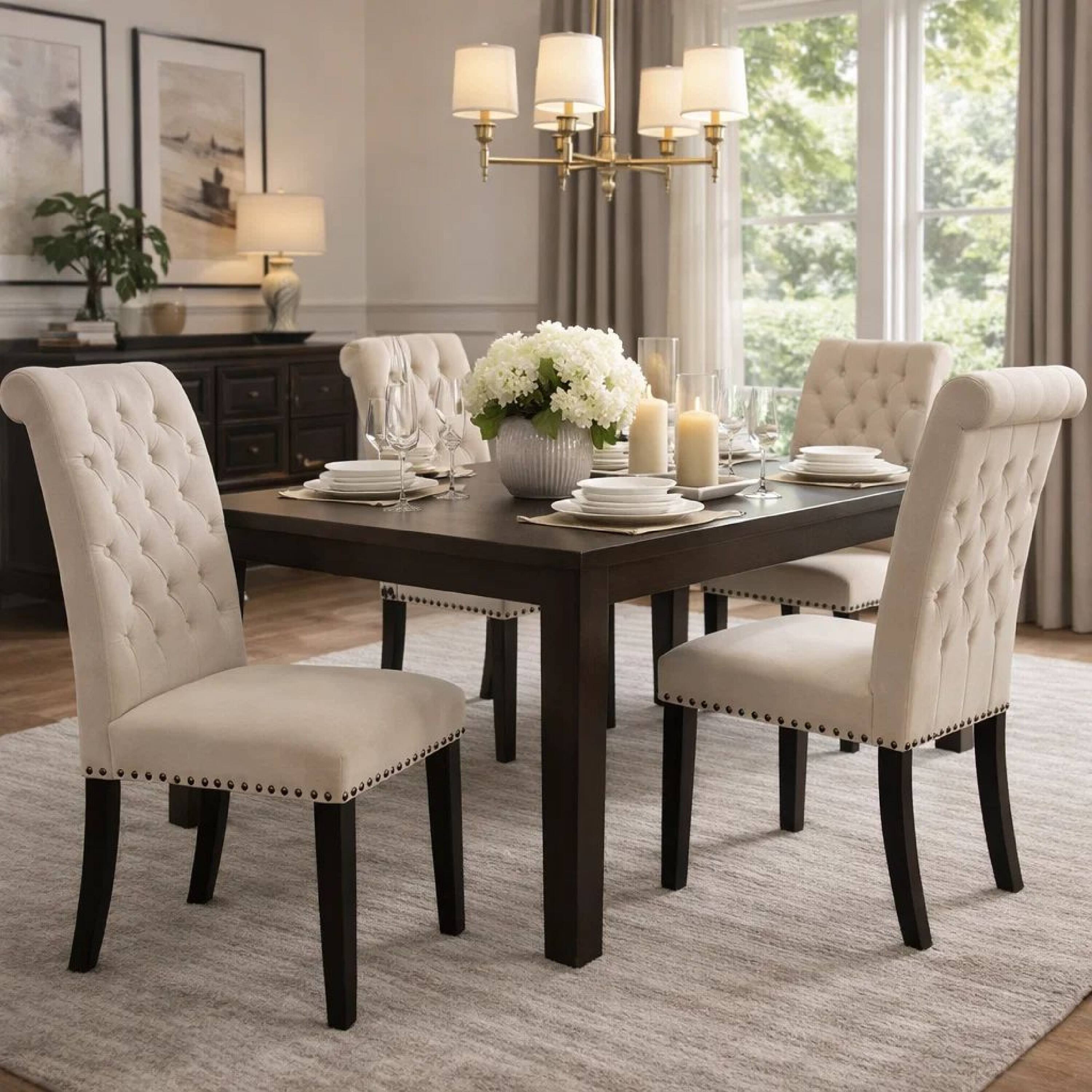 Manhattan Lane Ali 20 Inch Set of 2 Side Chairs, Light Button Tufted ...