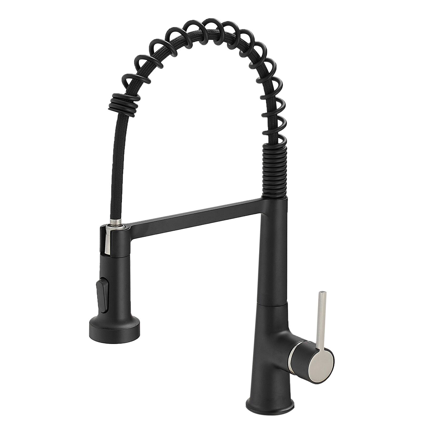 Angle. Siljoy - Black Kitchen Faucet with Pull Down Sprayer  Modern Commercial Spring Pull-Out Kitchen Sink Faucet - Black.