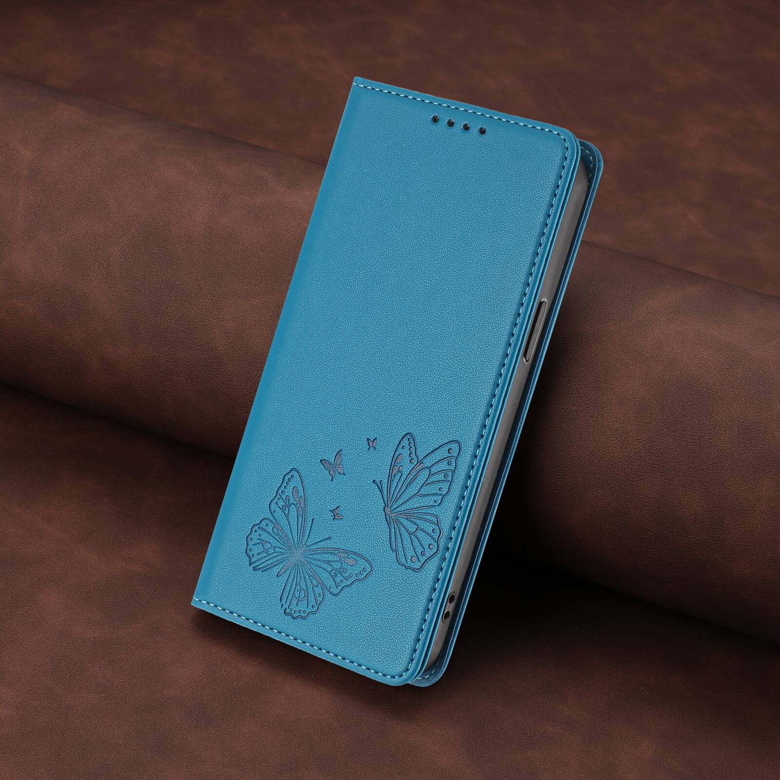 Alt View 1. Dteck - For Motorola Moto G Play (2026) Butterfly Embossed PU Leather RFID Blocking Flip Kickstand Wallet Case with Card Slots - Blue.