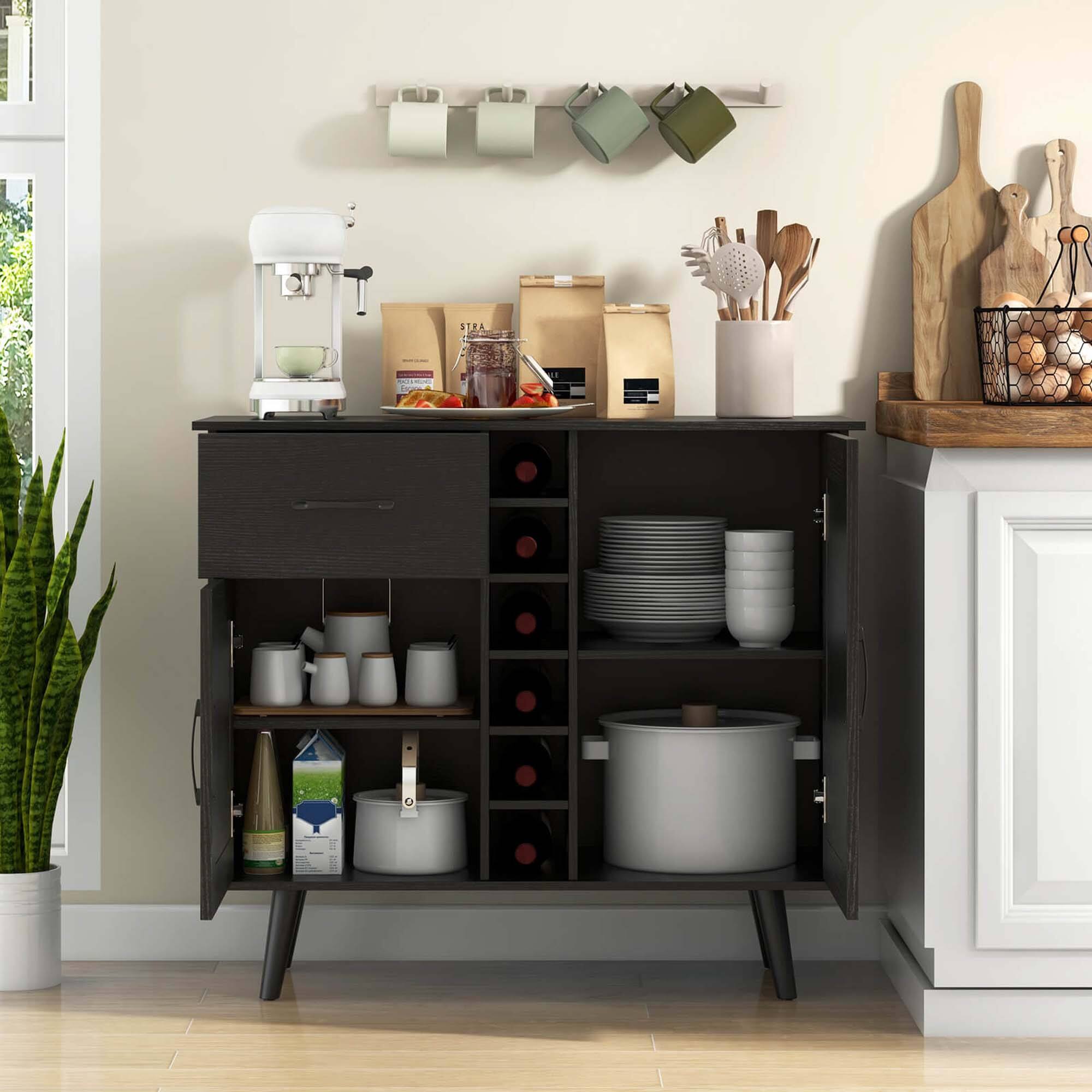 Alt View 2. Costway - 2-Door Wine Bar Cabinet Kitchen Sideboard Buffet with Drawer & Adjustable Shelves - Black.