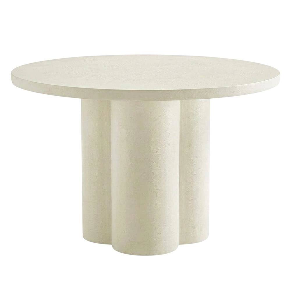 Back. FurniFact - Concrete Coffee Table with Durable Round Top and Modern Design - White.
