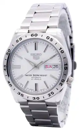 Seiko - 5 Automatic SNKD97J1 Mens Watch 21 Jewels Japan Made Stainless Steel White Dial Day/Date Display 50M - Silver/White