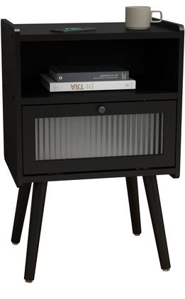 VEGA AUTOMOTIVE - Mid Century Modern Nightstand With Charging Station Bedside Tables Glass Drawer End Table Side 2 Tiers Stor - Black (No Charging)