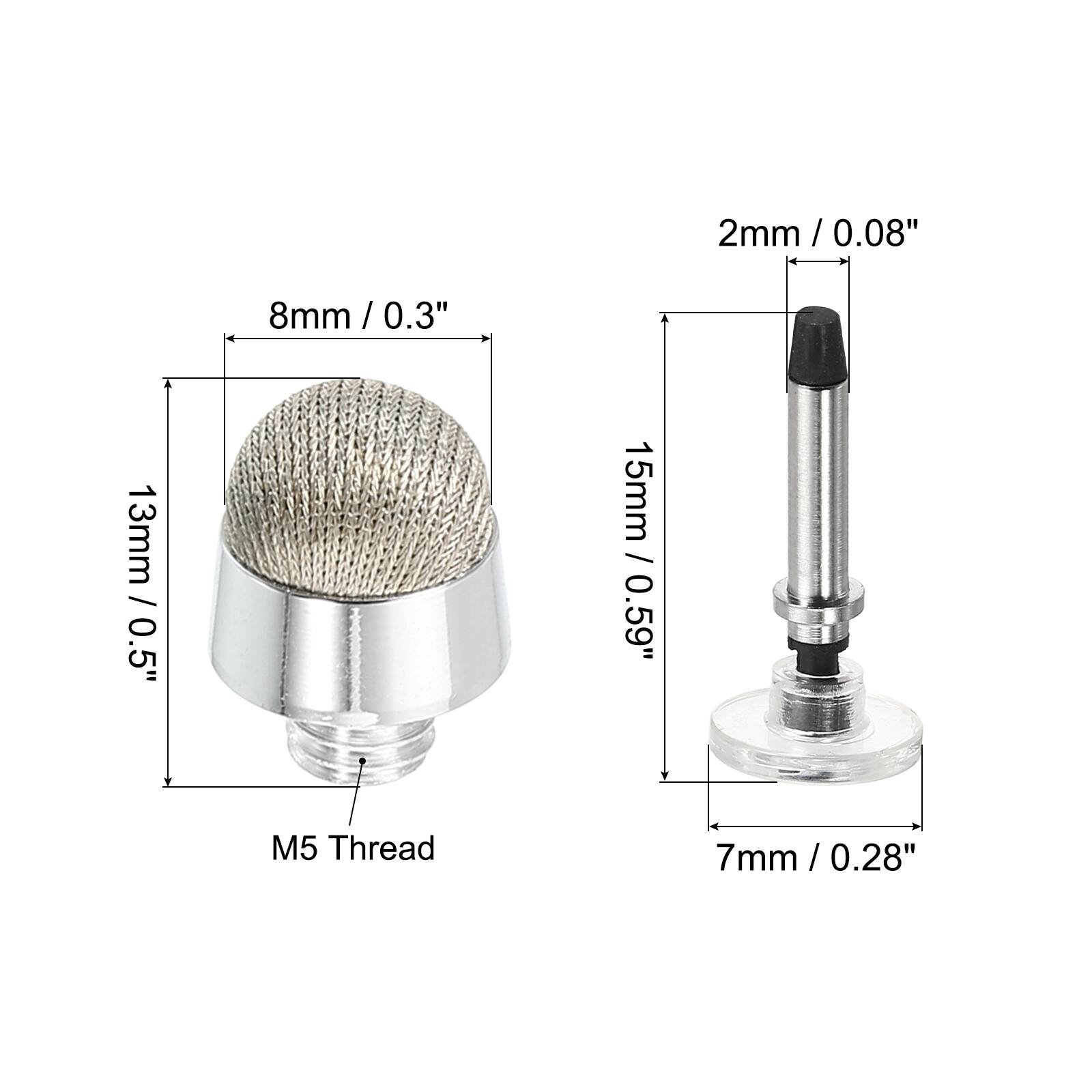 2mm / 0.08"  
8mm / 0.3"  
13mm / 0.5"  
15mm / 0.59"  
M5 Thread  
7mm / 0.28"