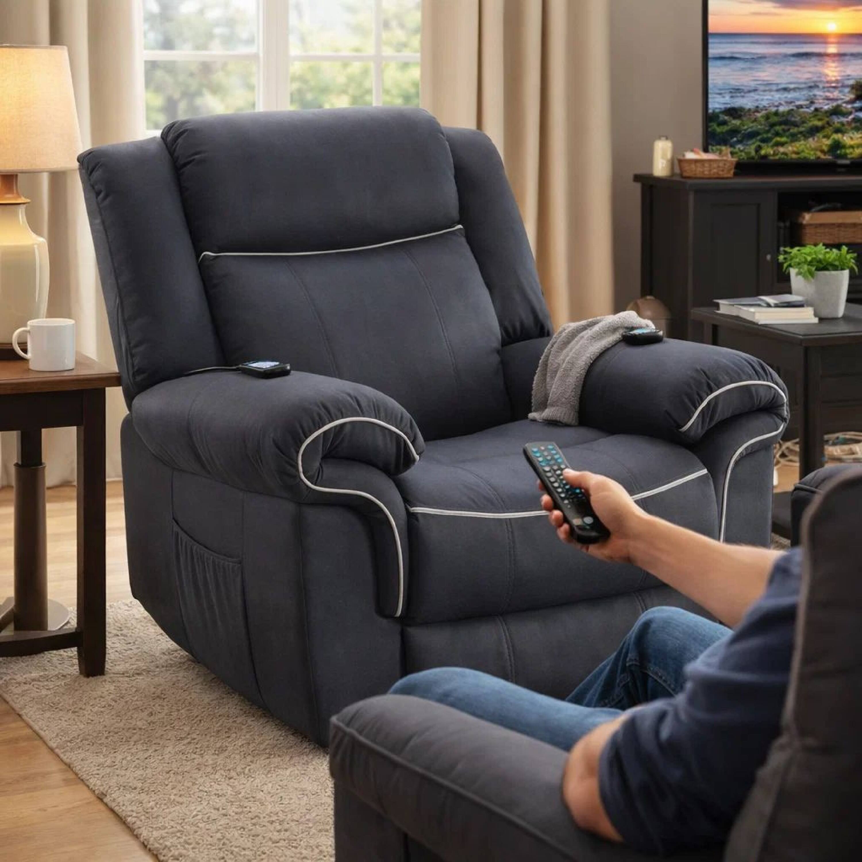 Alt View 5. Manhattan Lane - Seru Power Motion Lift and Recliner Chair, Heated Massage, - Dark Gray.