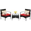 Front. Costway - Costway 3 PCS Patio Wicker Rattan Furniture Set Coffee Table & 2 Rattan Chair W/Cushion - Red.