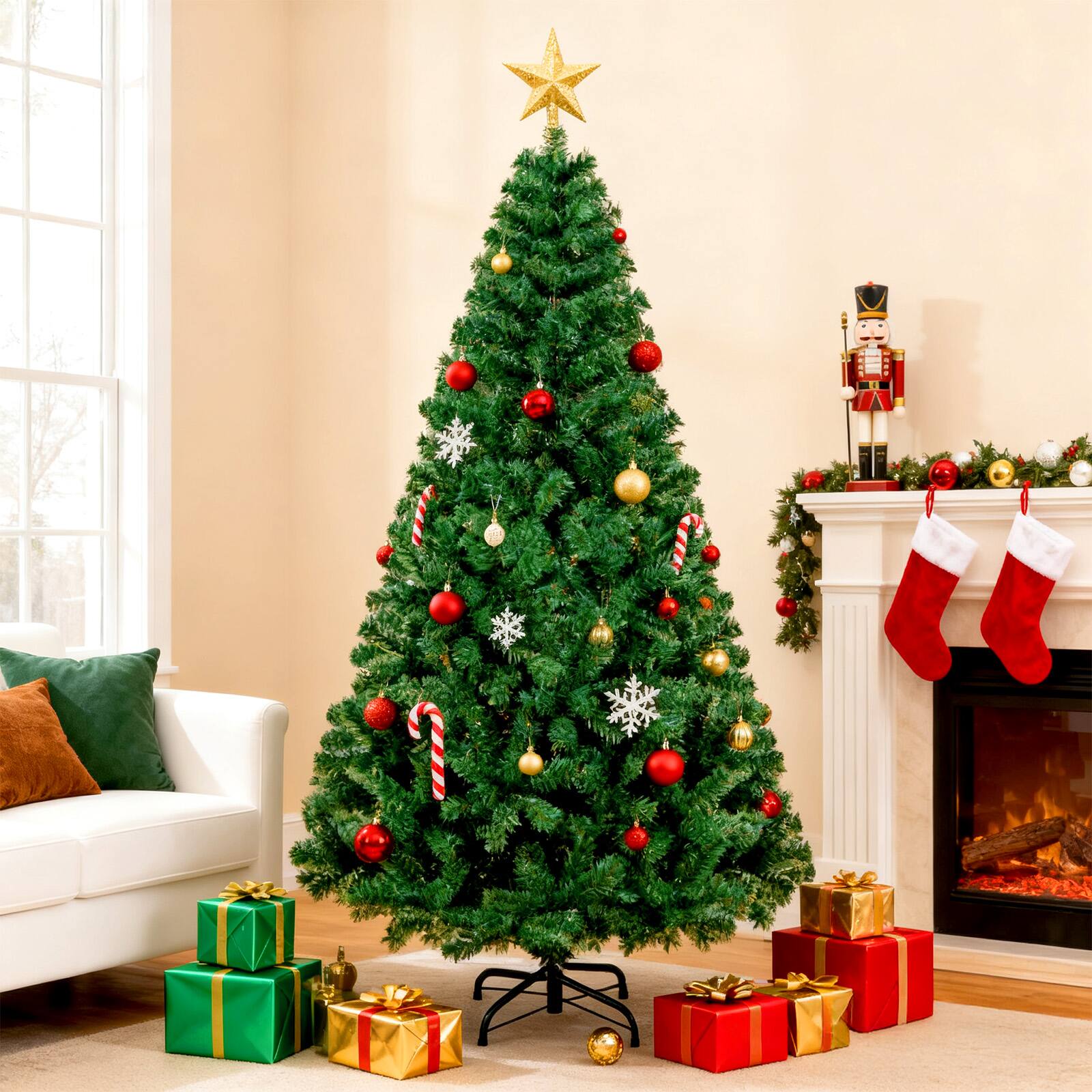 Alt View 4. Sugift - 6ft Premium Artificial Christmas Tree Pine Hinged Xmas Tree W/864 Branch Tips & Metal Stand - Green.