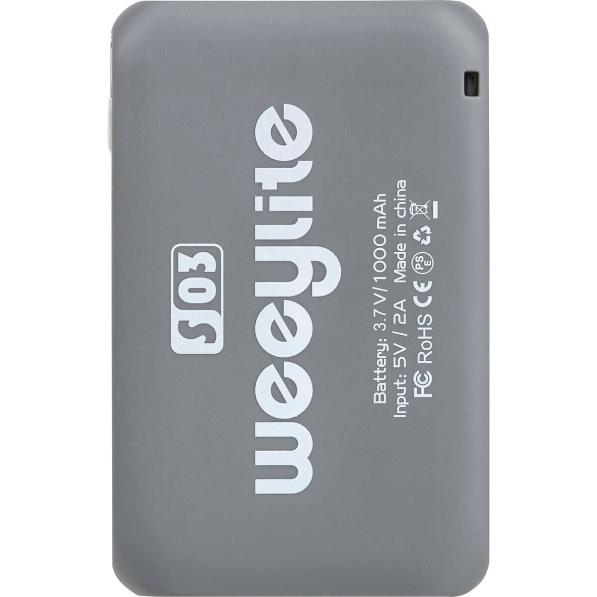 weeylite

503

Battery: 3.7V/1000 mAh

Input: 5V/2A

Made in China

FC RoHS CE