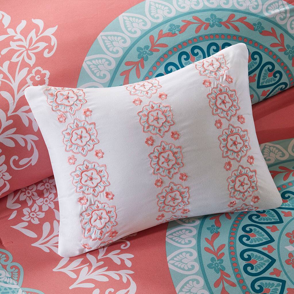 Alt View 1. Gracie Mills - Gracie Mills Yvonne 8-Piece Boho Medallion Comforter Set with Sheets - Coral.