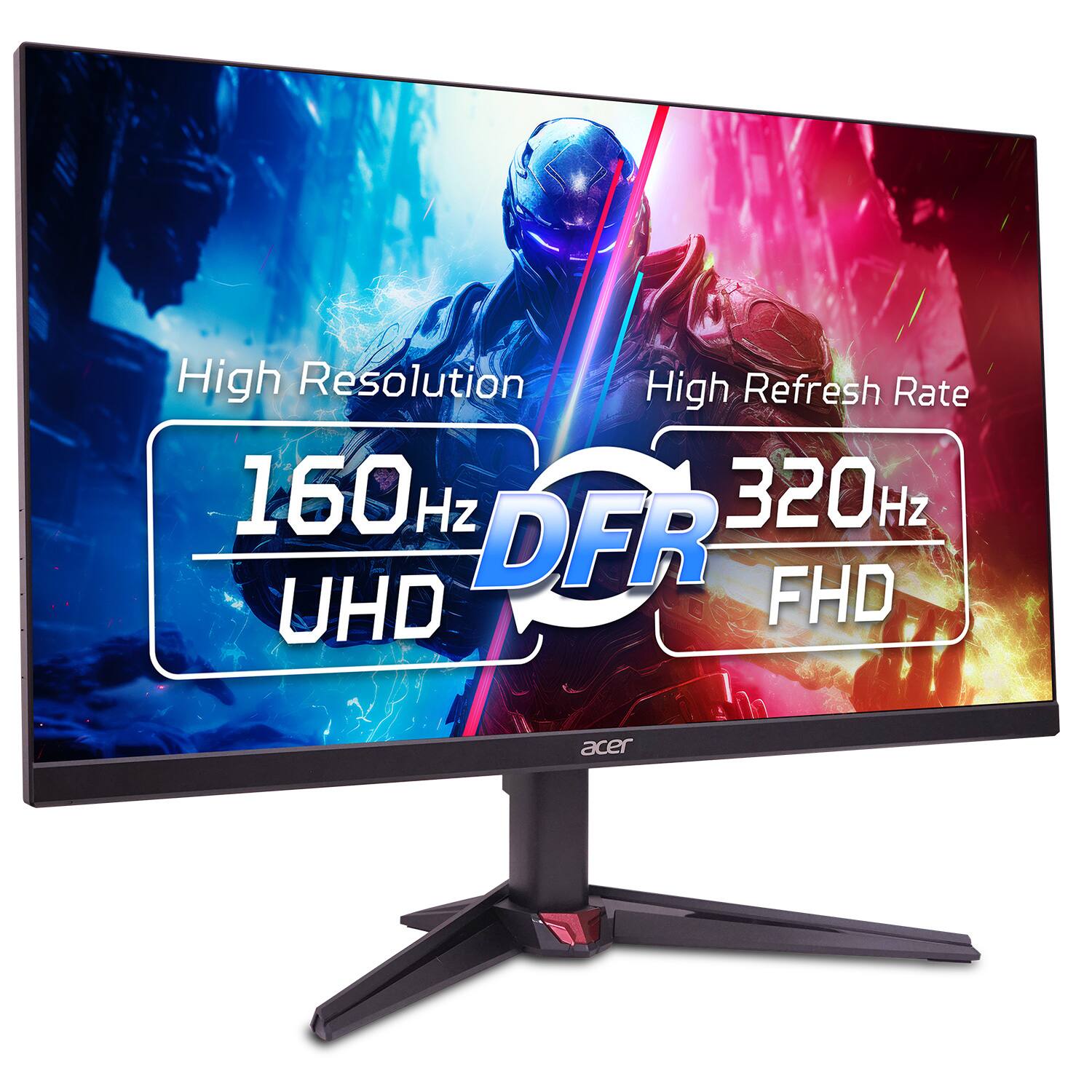 High Resolution 160Hz UHD, High Refresh Rate 320Hz DFR FHD, acer