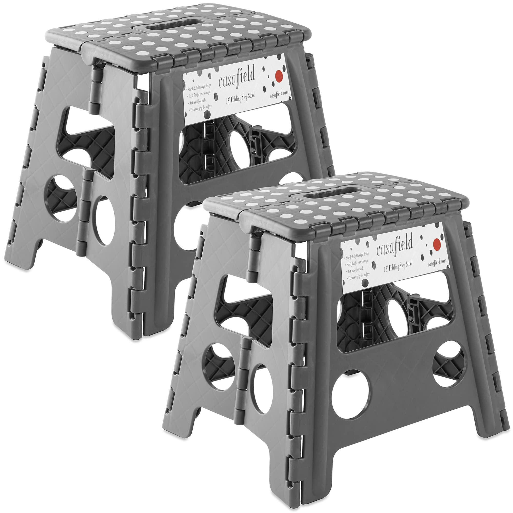 Casafield - Folding Step Stools with Handle (Set of 2) - Gray