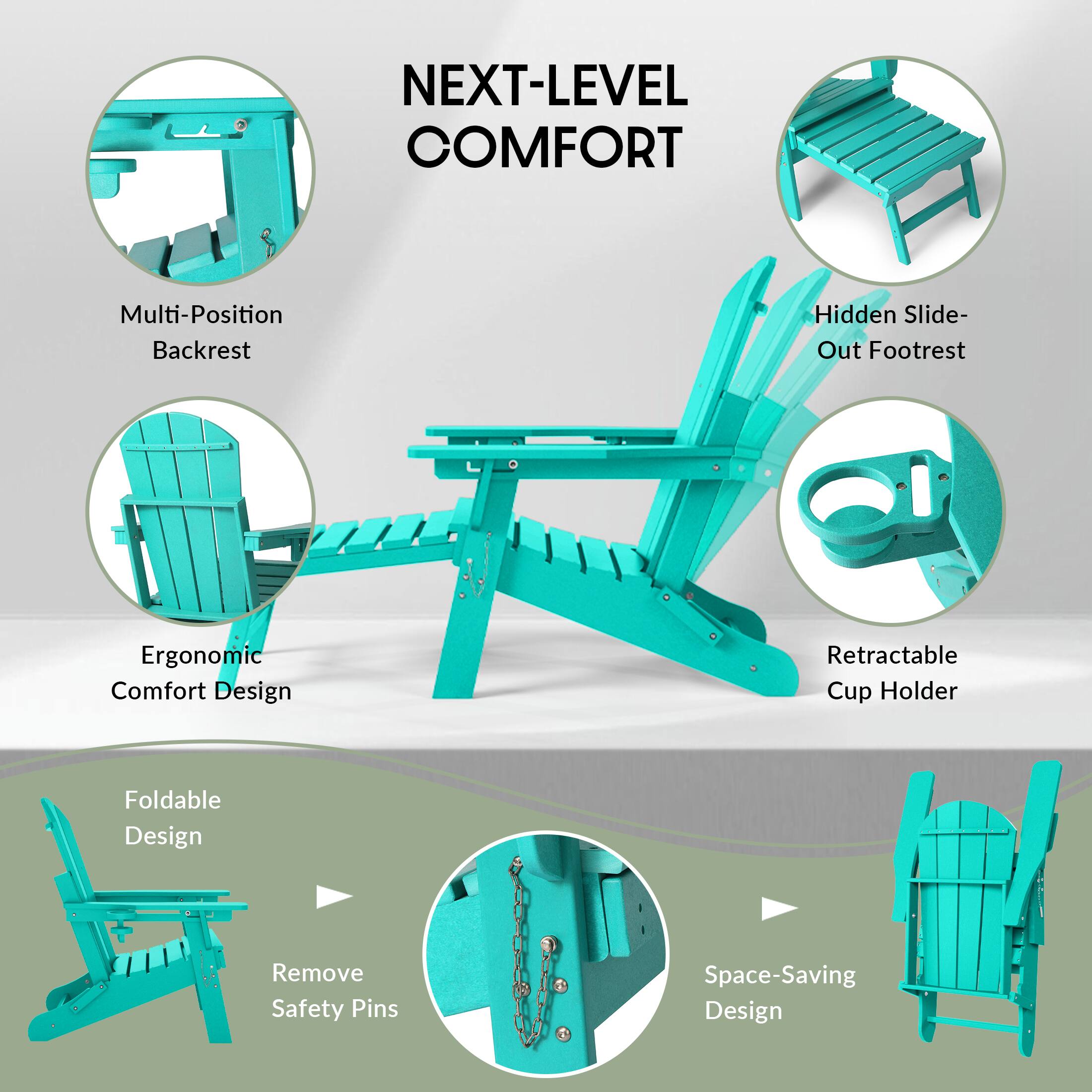 NEXT-LEVEL COMFORT

- Multi-Position Backrest
- Hidden Slide-Out Footrest
- Ergonomic Comfort Design
- Retractable Cup Holder
- Foldable Design
- Remove Safety Pins
- Space-Saving Design