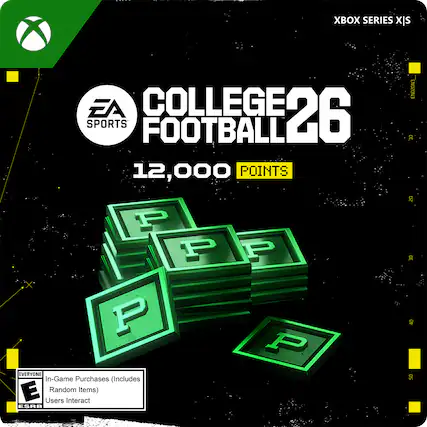 X SERIES slx EA COLLEGE 26 SPORTS FOOTBALL 12,000 POINTS ENDZONE30, P P P P P EVERYONE In-Game Purchases (Includes Random Items) Users Interact ESRB 20 30 40 50