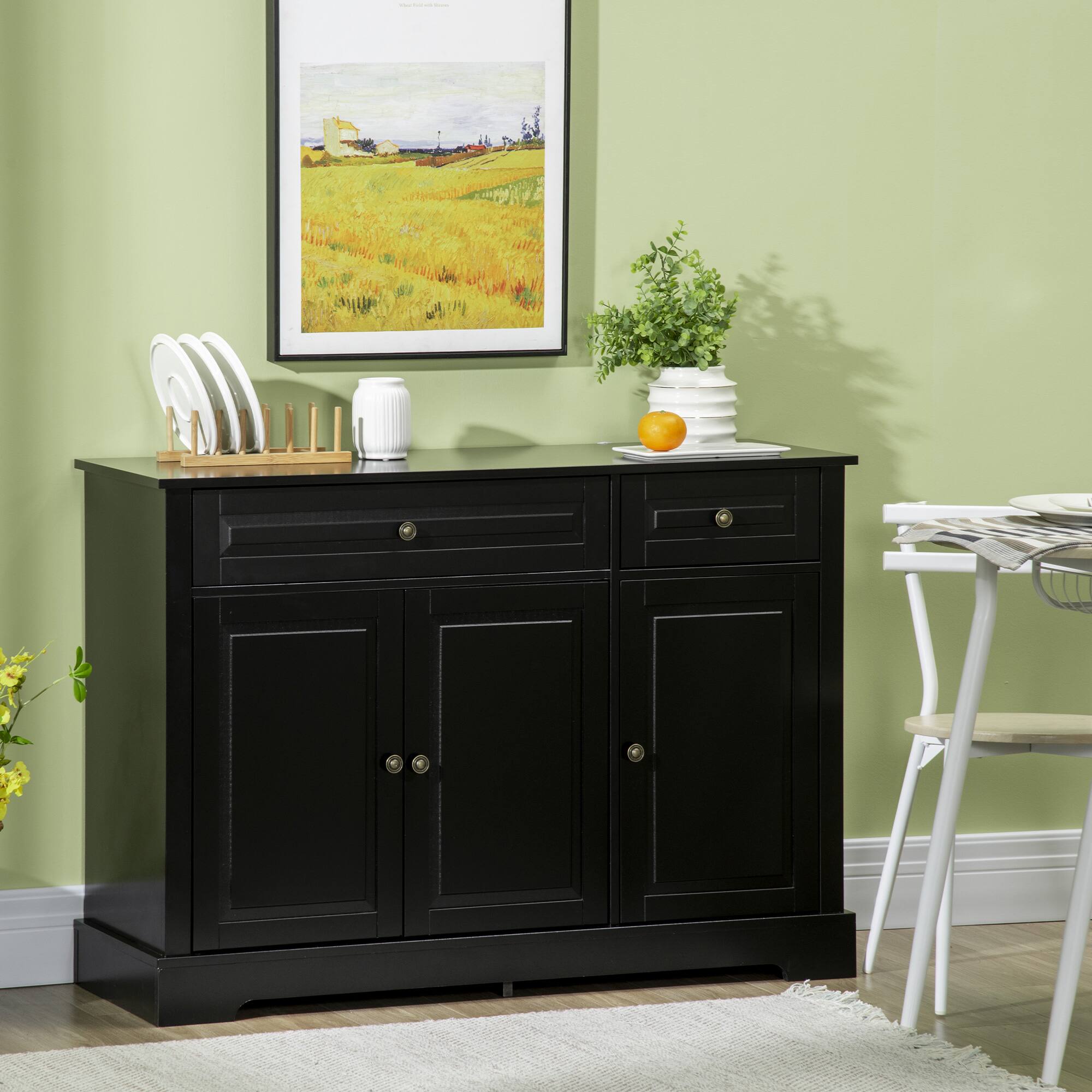 Alt View 1. Homcom - Sideboard Buffet Cabinet, Modern Accent Cabinet with 2 Drawers and Adjustable Shelves, Entryway Cabinet, Black - Black.