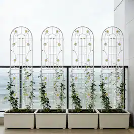 Loheer - 4 Pack Rustproof Metal Garden Trellis 7.2 ft x 1.6 ft for Climbing Plants Outdoor Flower Support - Cream White