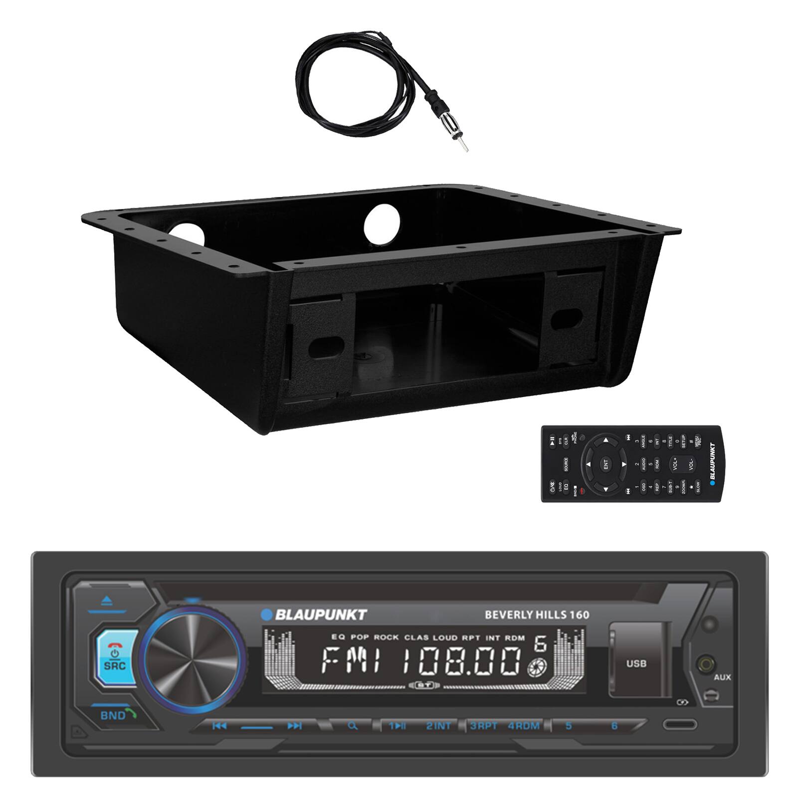 BLAUPUNKT BEVERLY HILLS 160 SRC EQ POP ROCK CLAS LOUD RPT INT RDM 6 FMI 108.00 USB AUX BND 1 F T 2INT JPT 4RDM