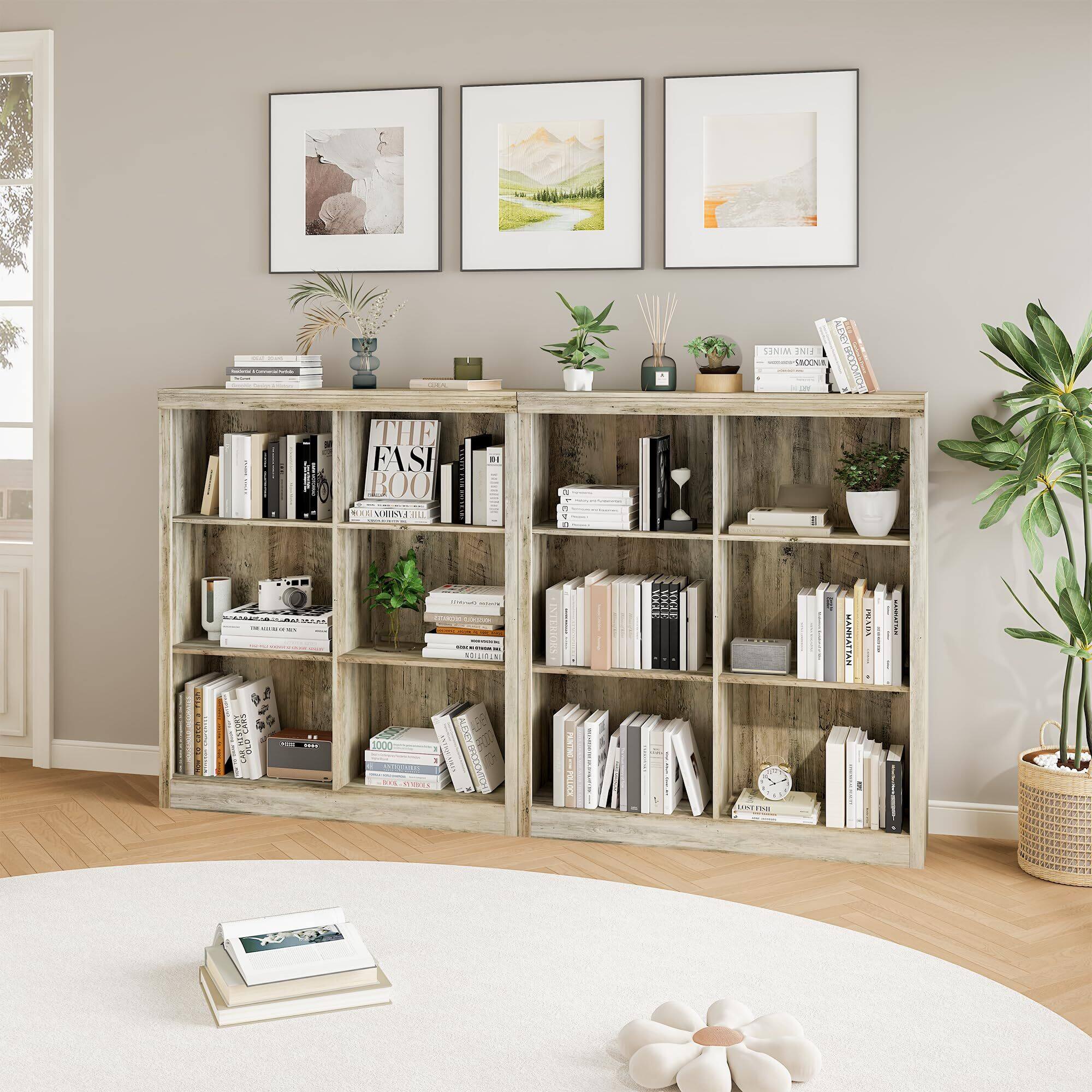 Alt View 2. Acekool - 6 Cube Storage Organizer Shelf, 53 Inch Tall Bookcase with Anti-Tip Design, Sturdy Wood Shelf - Grey.