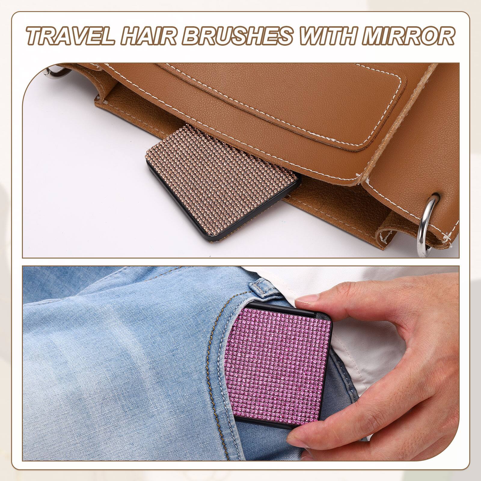 TRAVEL HAIR BRUSHES WITH MIRROR