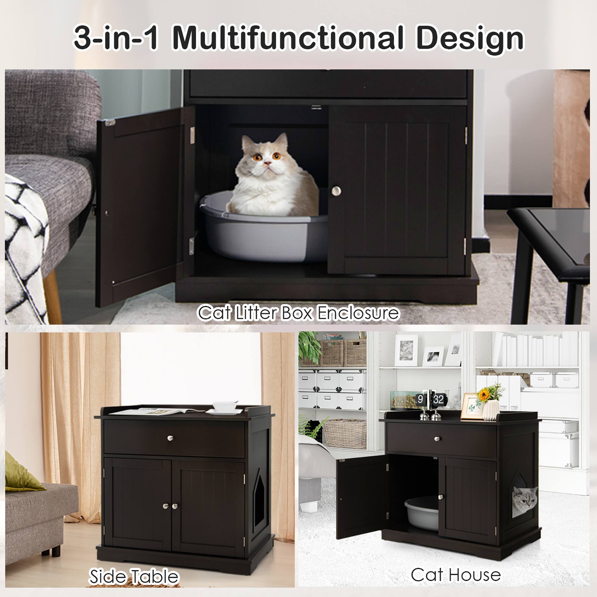 3-in-1 Multifunctional Design

Cat Litter Box Enclosure

Side Table

Cat House