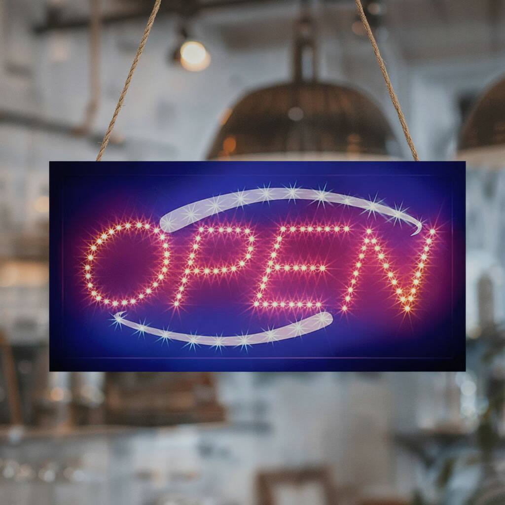 Alt View 1. FC Design - "Flashing" LED Open Sign, Bright Light Display Board for Shop Windows, Bars, Cafes & Hotels any Business.