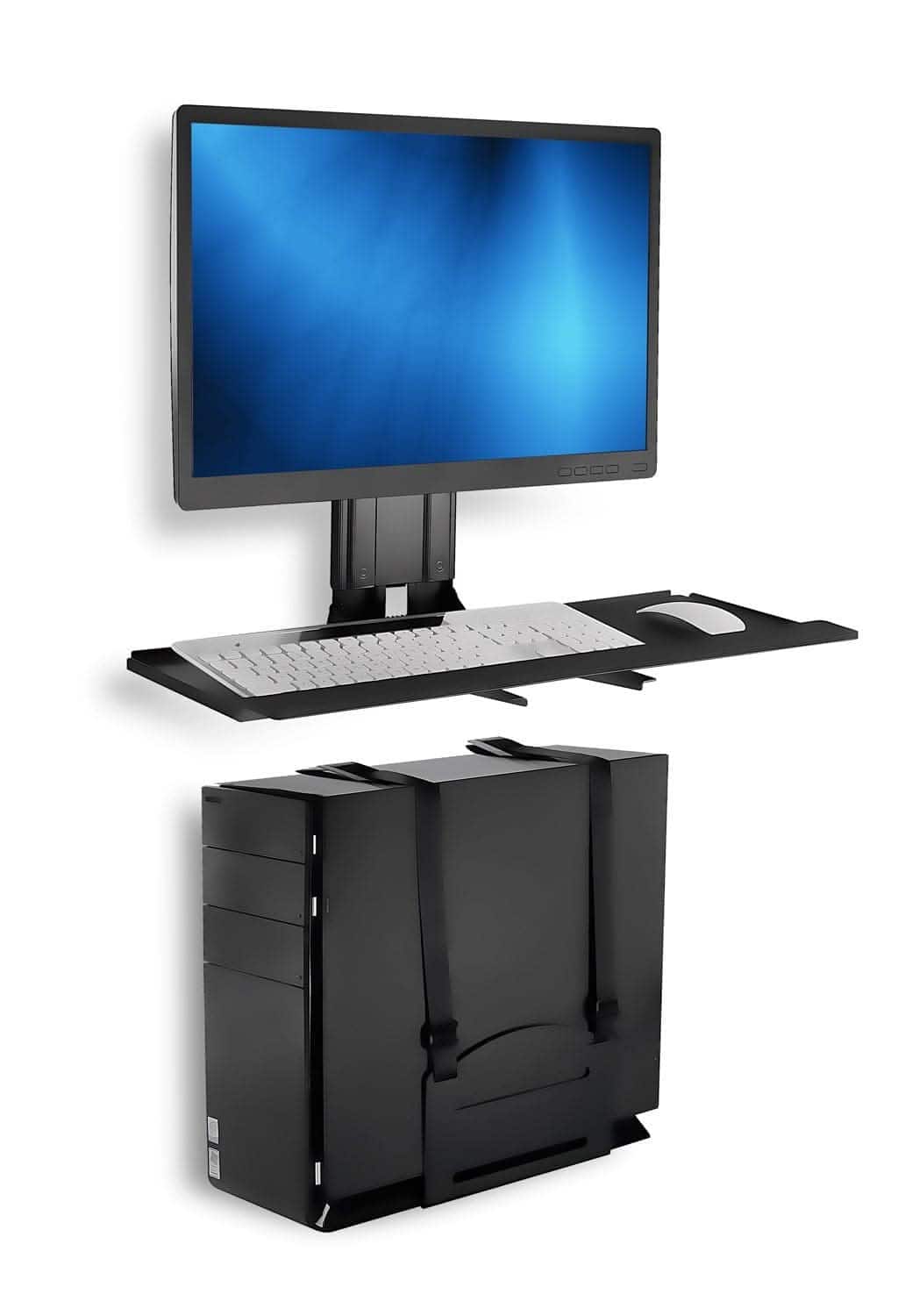 Mount-It! - Wall‑Mounted Monitor & Keyboard Workstation with CPU Holder, Adjustable Height & Cable Management - Black