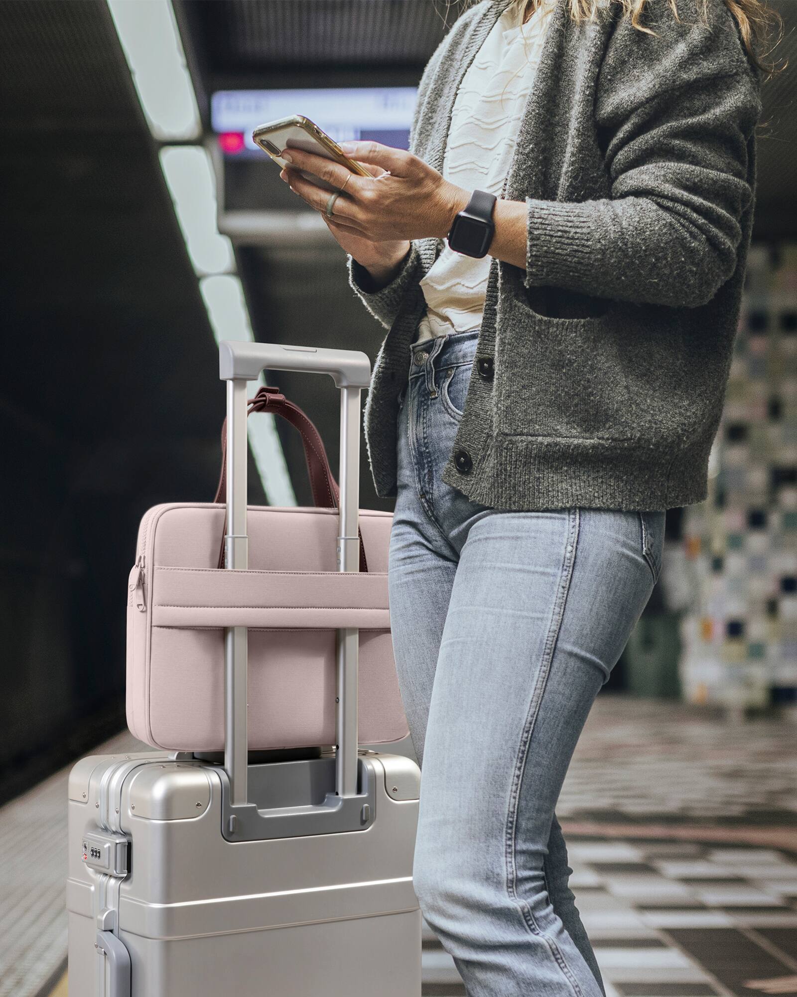 Alt View 19. tomtoc - Versatile-A12 Laptop Shoulder Case Bag for 14 inch MacBook Pro, 13" MacBook Air & Pro, Microsoft Surface Laptop - Blush Pink.