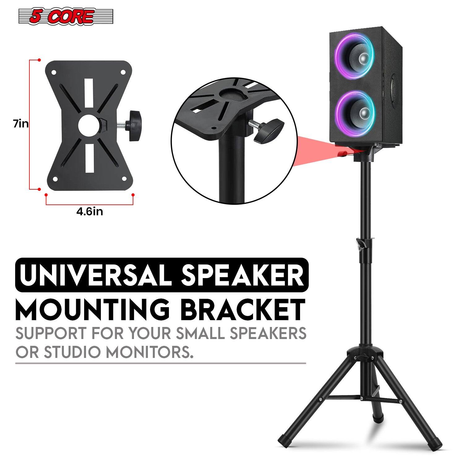 5 CORE 7in x 4.6in UNIVERSAL SPEAKER MOUNTING BRACKET SUPPORT FOR YOUR SMALL SPEAKERS OR STUDIO MONITORS.