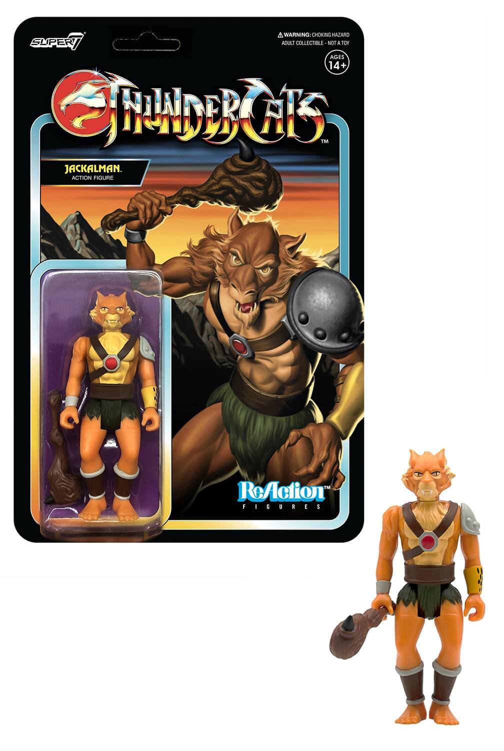 **ThunderCats**

**Jackalman**  
Action Figure

**Warning: Choking Hazard**  
Adult Collectible - Not a Toy  
Ages 14+

**ReAction Figures**