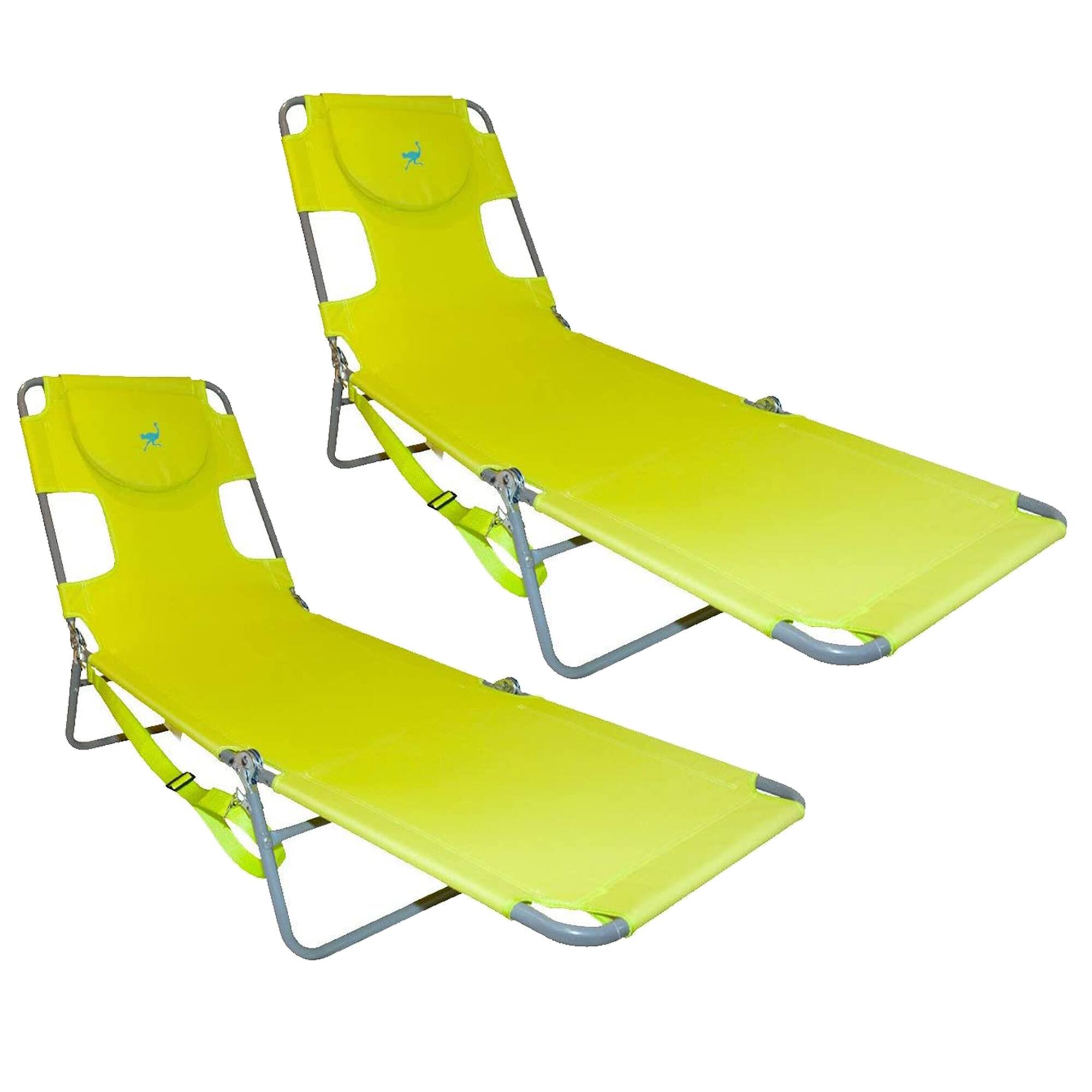 Front. Ostrich - Ostrich Chaise Lounge Foldable Sunbathing Beach Lawn Chair, Neon Green (2 Pack) - Green.