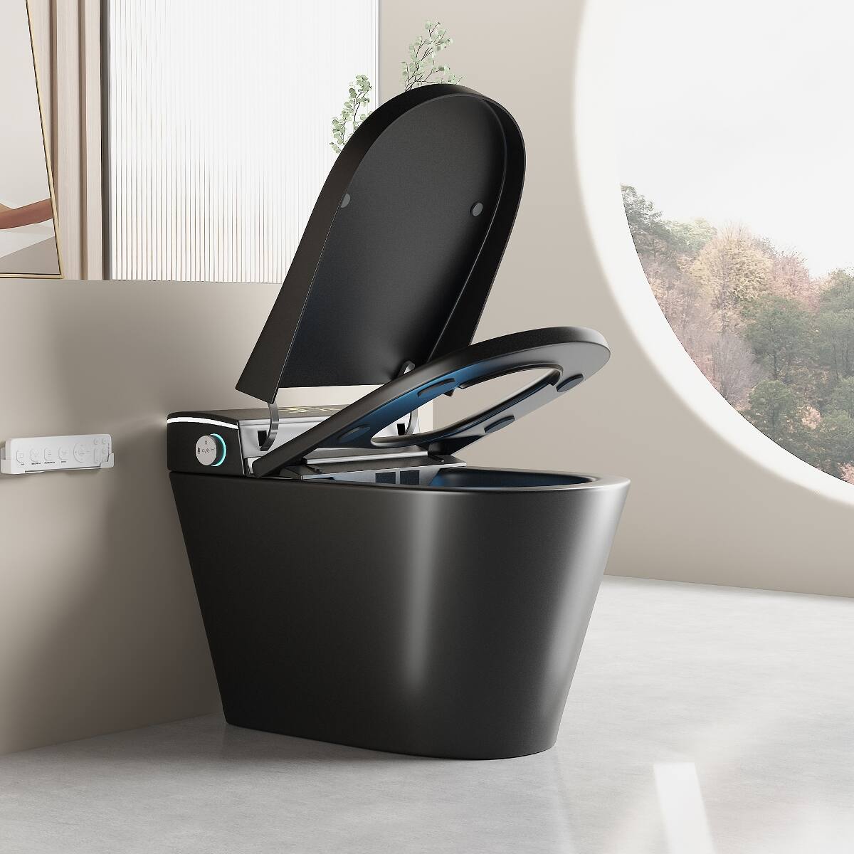 Angle. Loheer - Loheer Black One Piece Smart Toilet with Built In Bidet and Automatic Opening Seat - Black.
