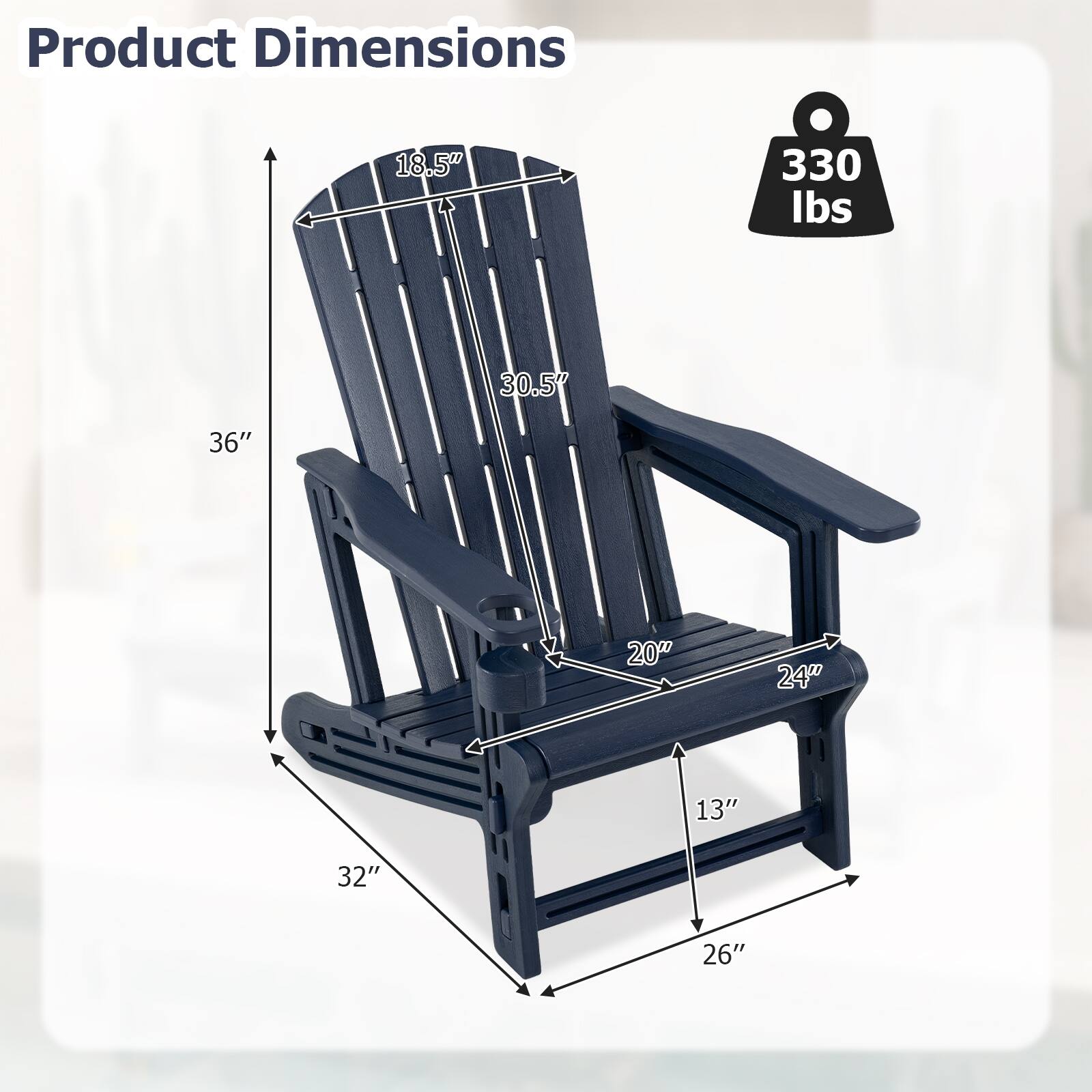 Product Dimensions: 18.5" x 330 lbs x 30.5" x 36" x 20" x 24" x 13" x 32" x 26"