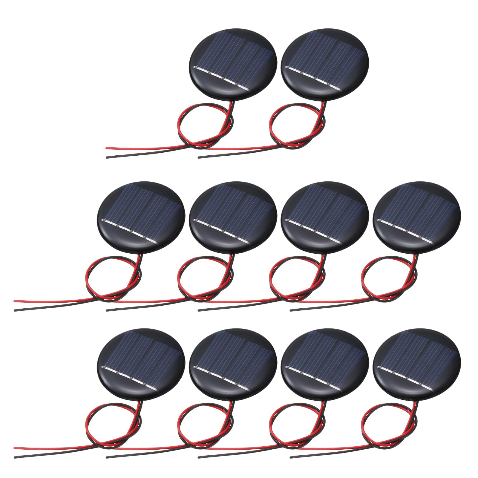 Unique Bargains - 10pcs 2V 0.08W 40mA Round Mini Solar Panels, Polycrystalline Solar Cell with Cable for DIY Toy Charger - Black