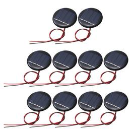 Unique Bargains - 10pcs 2V 0.08W 40mA Round Mini Solar Panels, Polycrystalline Solar Cell with Cable for DIY Toy Charger - Black