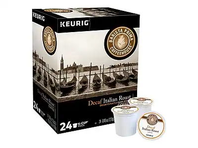 KEURIG
BARISTA PRIMA
COFFEEHOUSE
Decaf Italian Roast
Decaffeinated Dark Roast Coffee
24 K-CUP®
24 - 15 oz (136 g)
Italian Roast