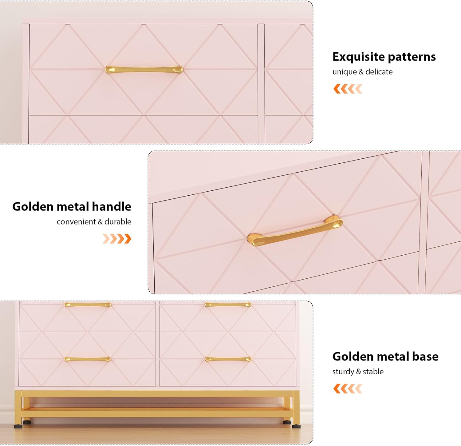 Exquisite patterns  
unique & delicate  

Golden metal handle  
convenient & durable  

Golden metal base  
sturdy & stable