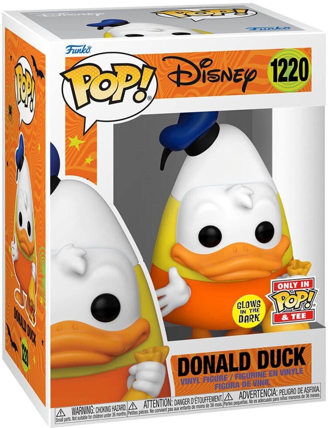 Euteaty O Tnke Funko Disney 1220 1 POP! DONALD DUCK FIGURINE EN VINYLE FIGURE I VINYL DE VINIL FIGURA DE ASFIXIA. ADVERTENCIA: PELIGRO DE AÉTUFFEMENT. Partes pequeas. No es adecuado para menores de 36 meses. ATTENTION: DANGER D'ÉTUFFEMENT. Parties pequeñas. Not suitable for children under 36 months. CHOKING HAZARD. Small parts. Not suitable for children under 36 months. GLOWS IN THE DARK ONLY IN POP! & TEE