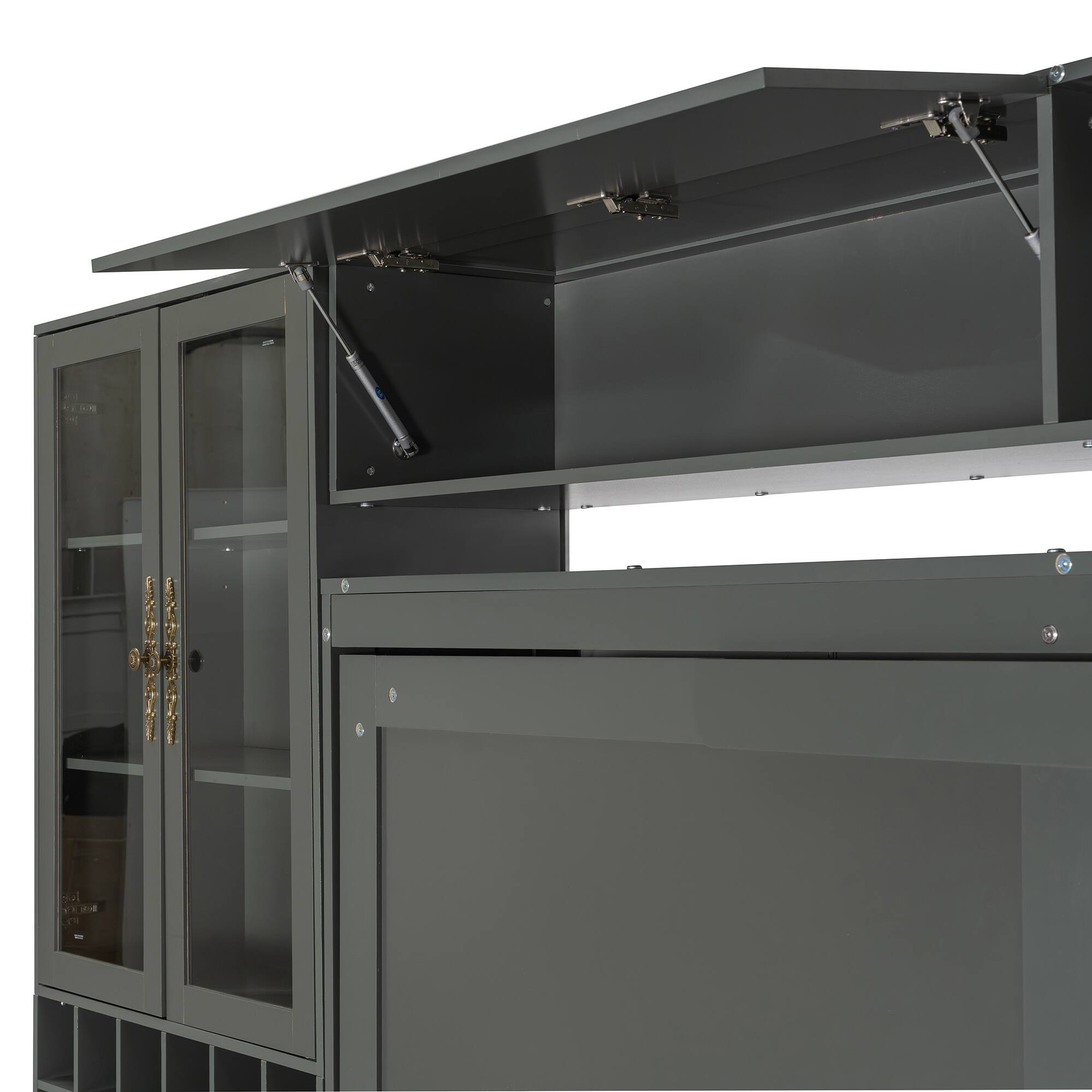 Alt View 5. Tiramisubest - Queen Size Murphy Bed with Sofa, Shelves, USB & Light, Gray, 114x41x84 inch, 485 lbs - Gray.