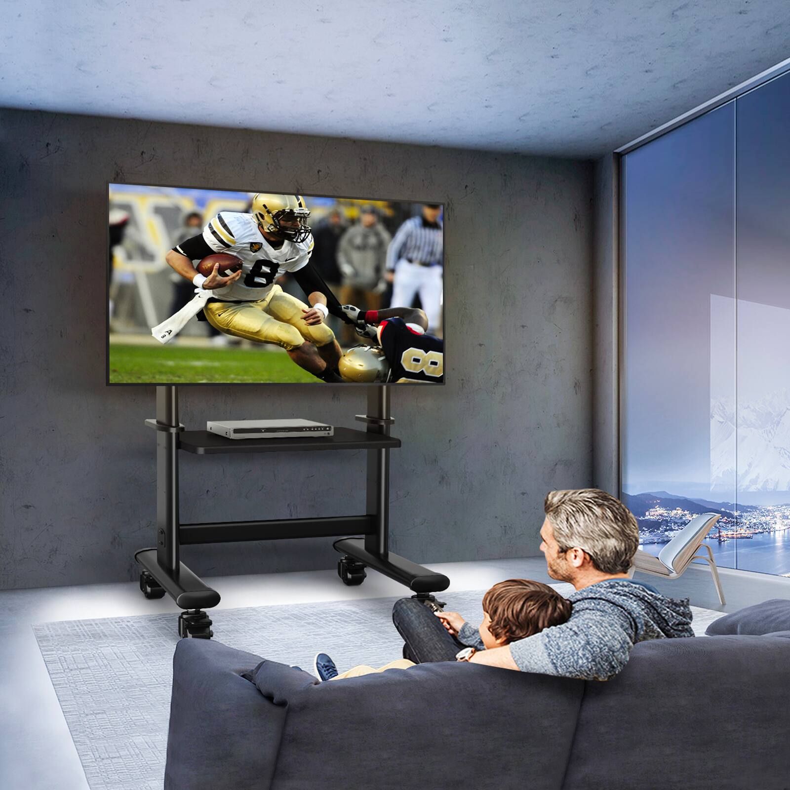 Left. Rfiver - Heavy-duty mobile TV stand suitable for 32-85 inch TVs - Black.