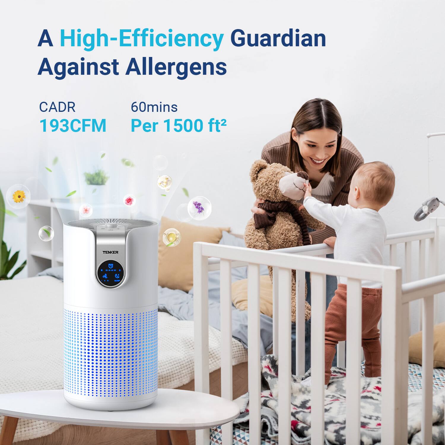 A High-Efficiency Guardian Against Allergens  
CADR 193CFM  
60mins Per 1500 ft²