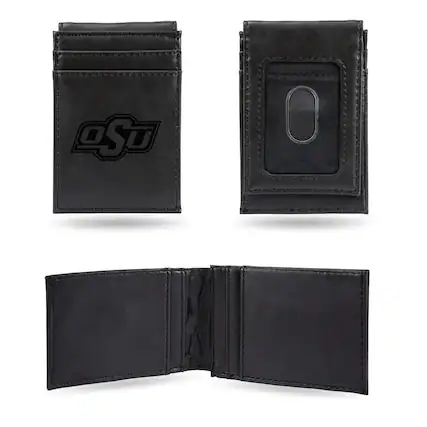 Front. Rico Industries - Oklahoma State Cowboys Laser Engraved Black Front Pocket Wallet/Money Clip - Multi.