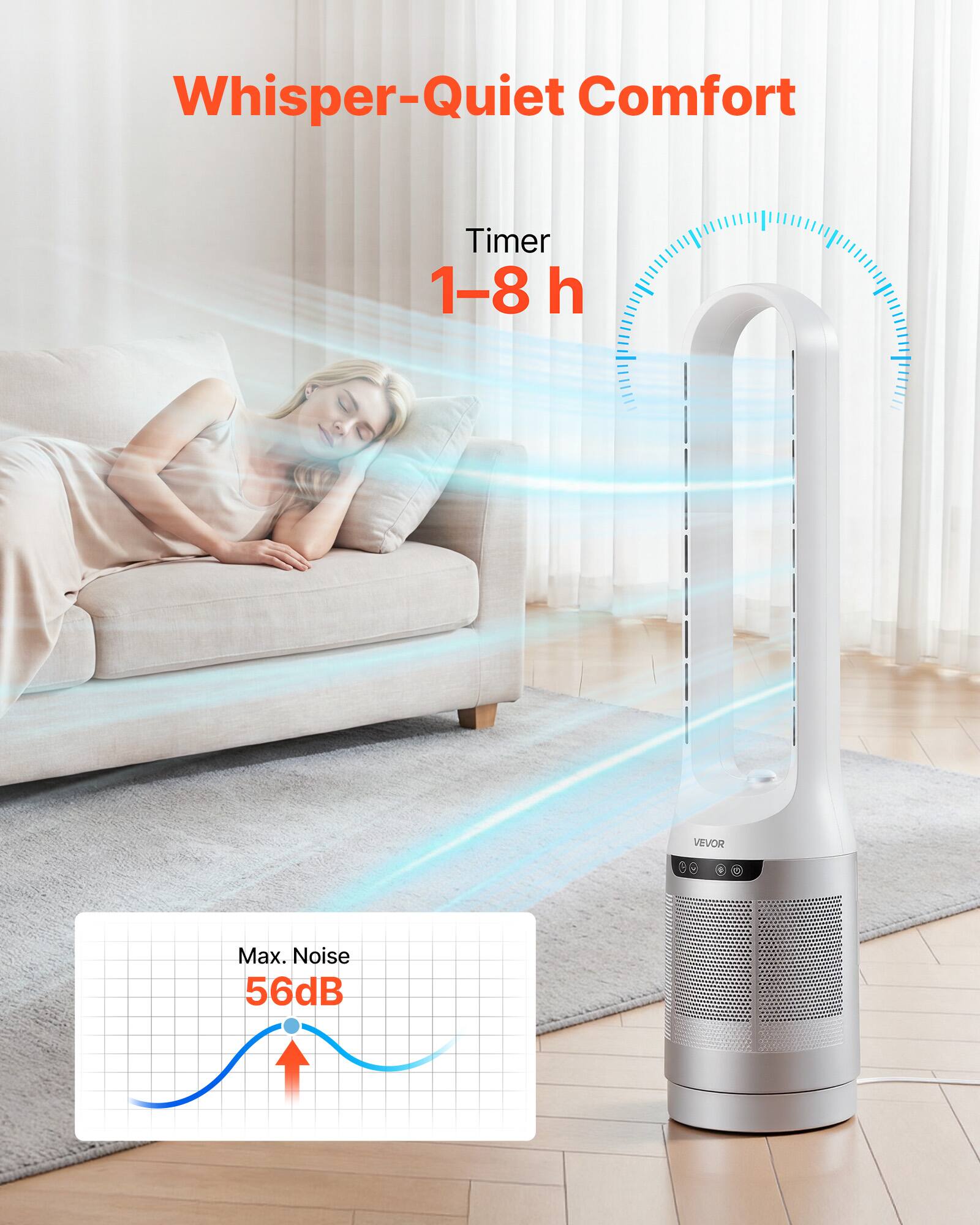 Whisper-Quiet Comfort  
Timer 1-8 h  
Max. Noise 56dB
