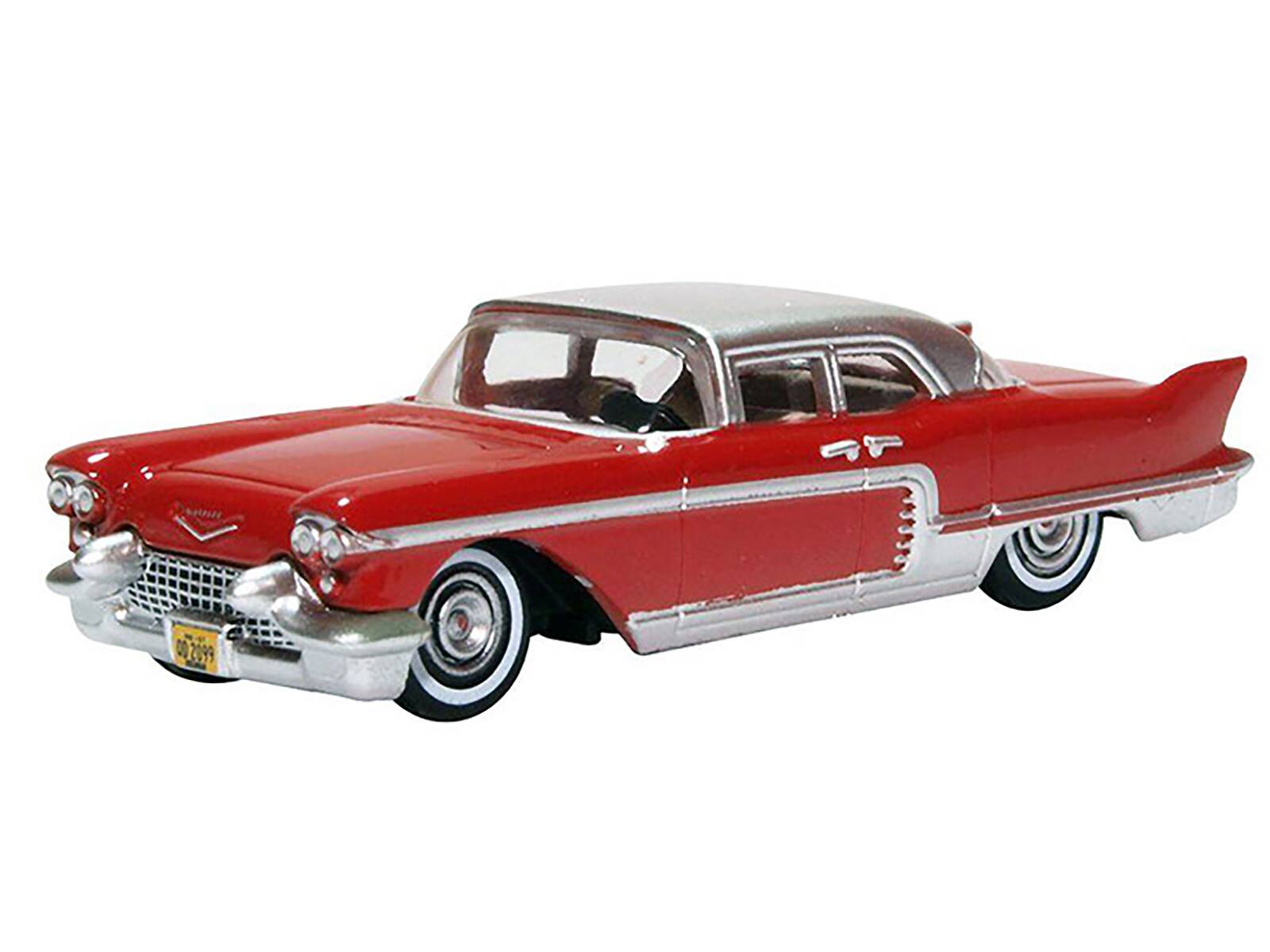 Alt View 1. Oxford Diecast - 1957 Cadillac Eldorado Brougham Dakota Red with Silver Metallic Top 1/87 (HO) Scale Diecast Model Car by Oxford Diecast.