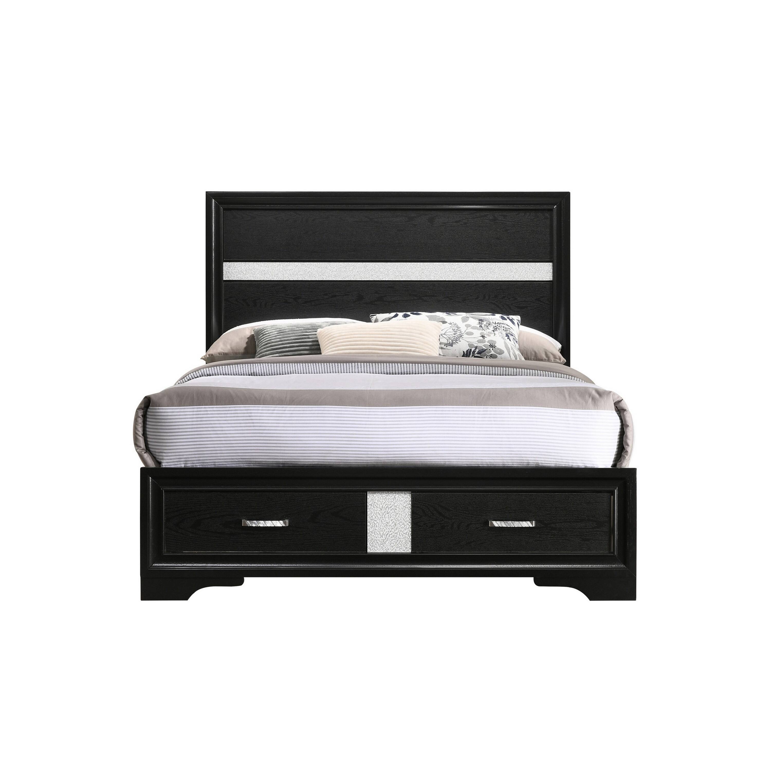 Alt View 1. Manhattan Lane - Vino Full Size Panel Bed with 2 Storage Drawers, Acrylic Glitter - Black, Silver.